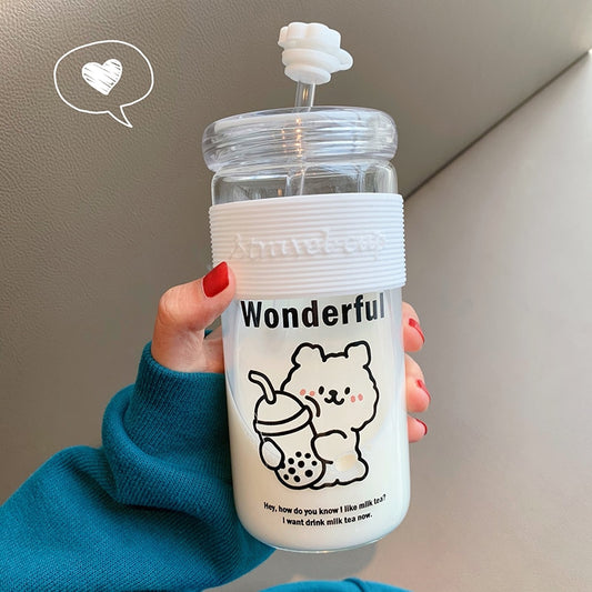 Cute Boba Bear Reusable Water Bottle ⋆