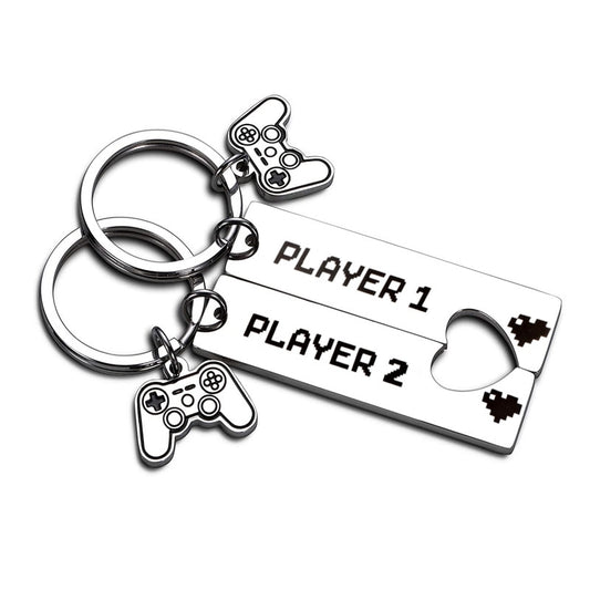 Gamer Player 1 Player 2 Matching Keychain