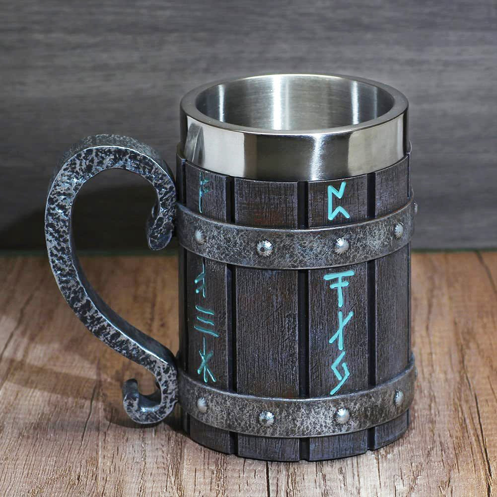 Tankard made of Faux Rune Carved Wood