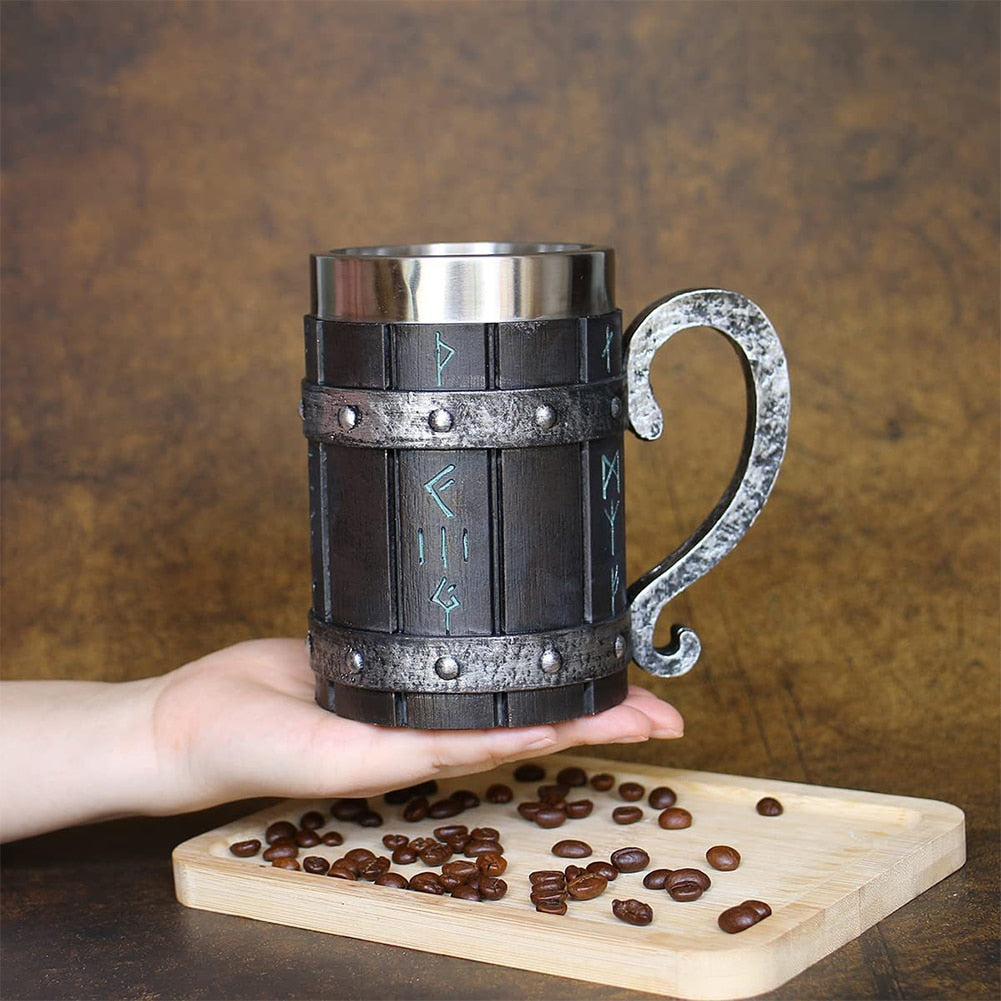 Tankard made of Faux Rune Carved Wood