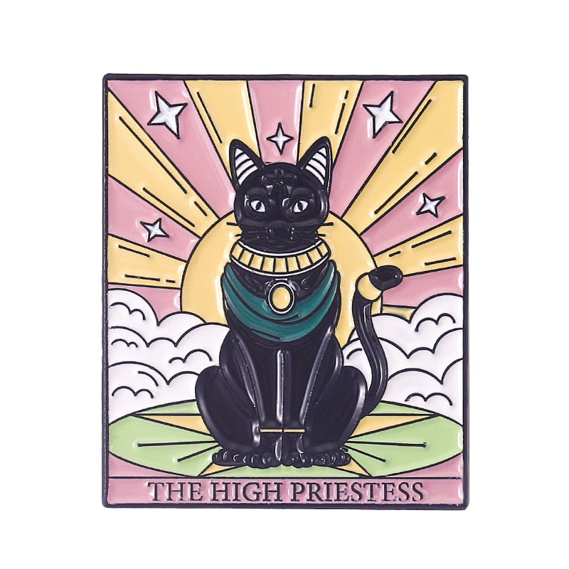 Tarot Card Enamel Pins Sun Moon Cat