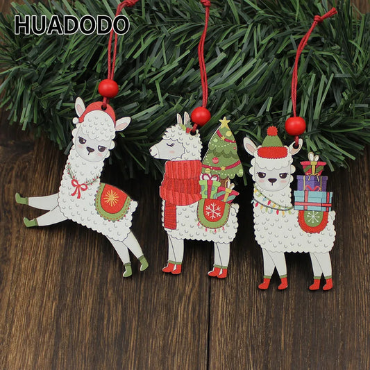 Wooden Alpaca Christmas Ornaments