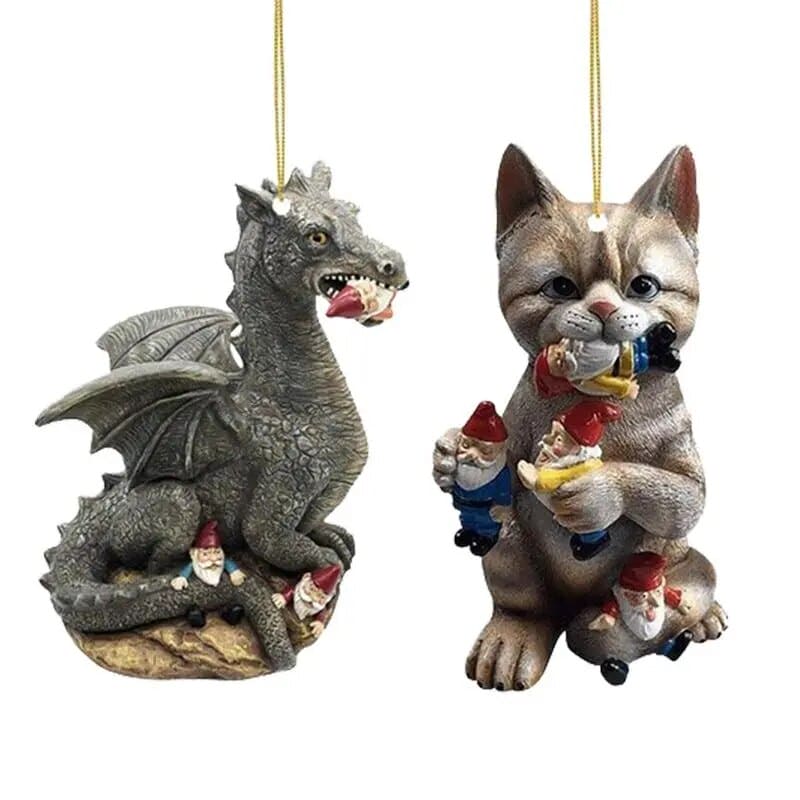 Christmas Tree Cat and Dragon Ornament