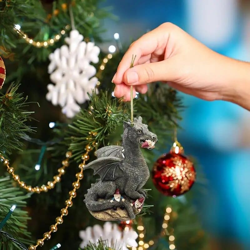 Christmas Tree Cat and Dragon Ornament