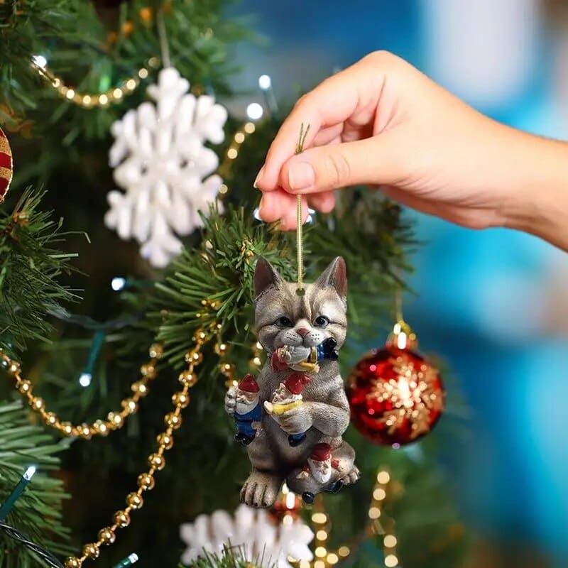 Christmas Tree Cat and Dragon Ornament