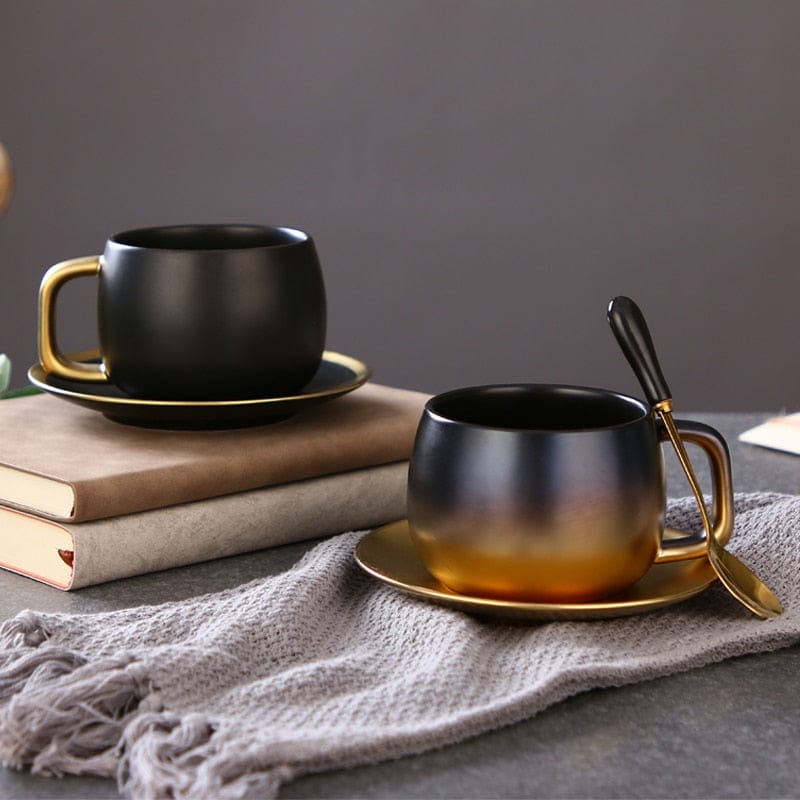 Luxury Black Gold Ceramic Coffee Cup