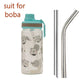 Glass Boba Tea Cup with Metal Straw: Cute Bears