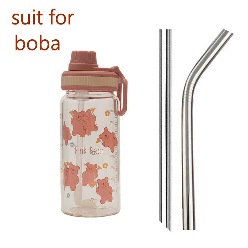 Glass Boba Tea Cup with Metal Straw: Cute Bears