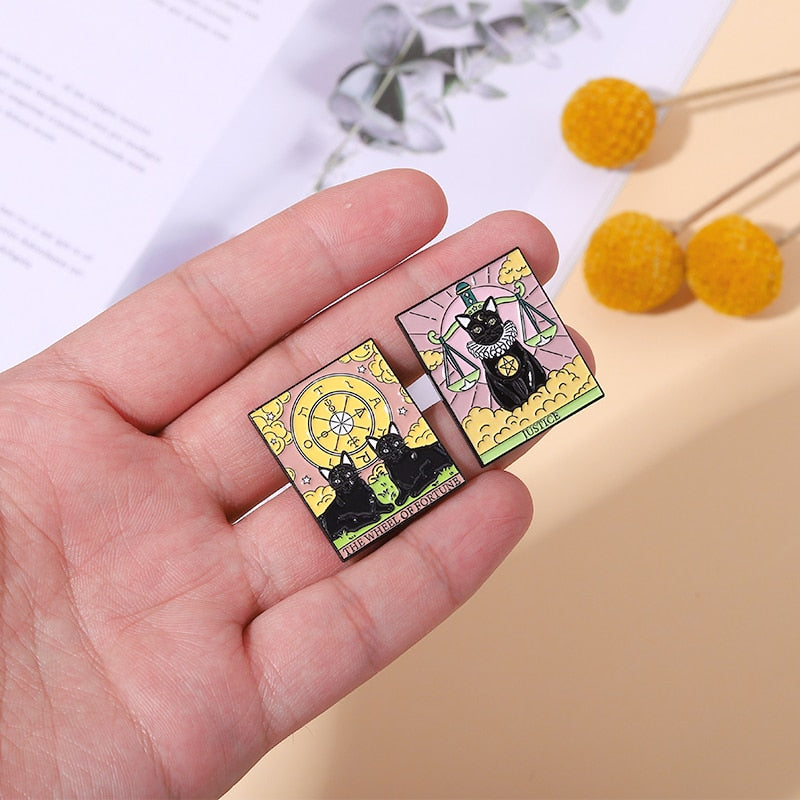 Tarot Card Enamel Pins Sun Moon Cat