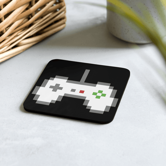 Black Back Pixel Gaming Controller Cork-Back Coaster